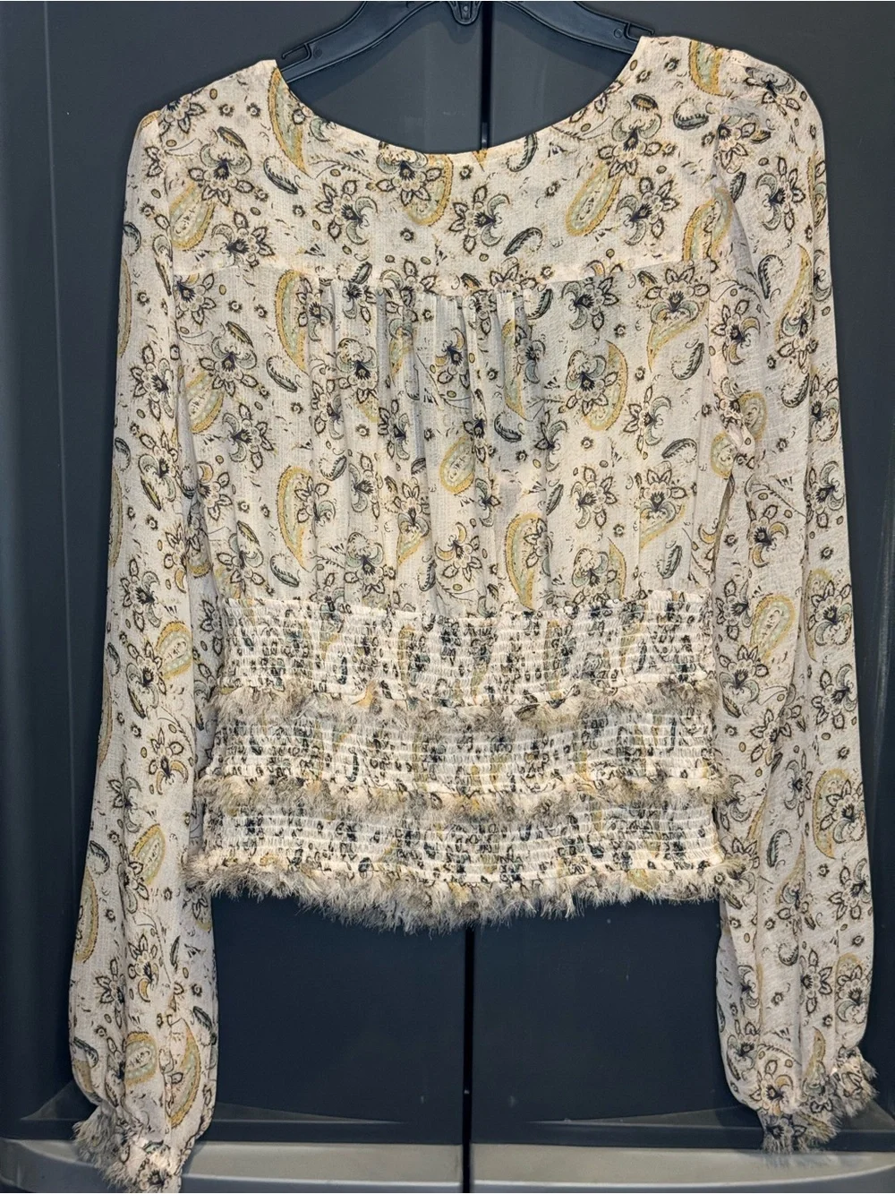 Free People Lolita Cream Paisley Smocked Square-Neck Blouse